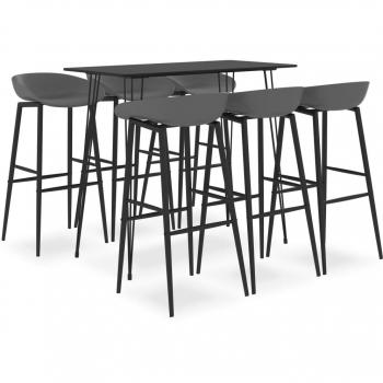 Mesa alta y taburetes de bar 7 piezas negro y gris