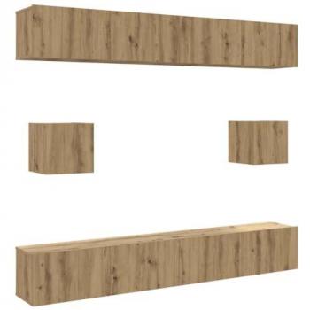 Conjunto de Mueble para TV de Pared 6 Piezas en Madera Ingenierizada de Roble Artisan