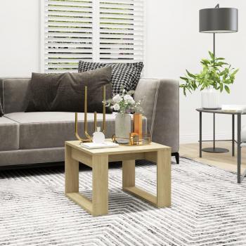 Mesa auxiliar de madera contrachapada 50x50x35 cm en color Blanco, Negro y Roble Sonoma, ideal como mesa de sofá o consola de entrada para salón