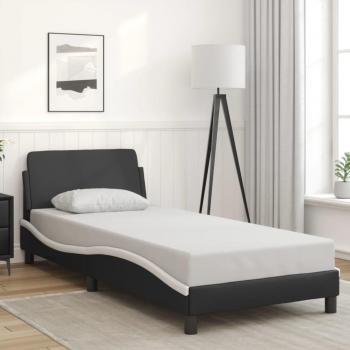 Cama con cabecera de cuero sintético en blanco y negro 90x200 cm