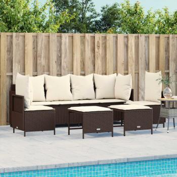 Set comedor de jardín 5 piezas con cojines de ratán sintético marrón