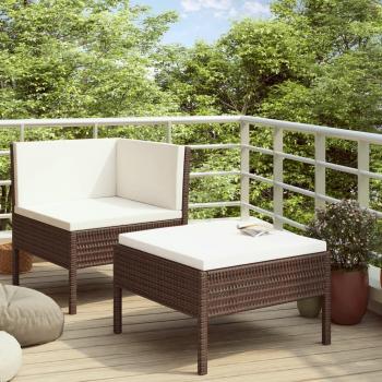 2-Piece Brown Poly Rattan Garden Lounge Set with Cushions