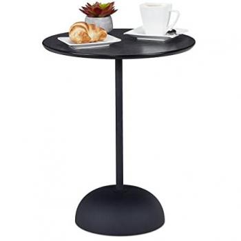 Mesa Auxiliar Redonda Moderna de Metal y MDF, 48,5 x 40 cm, Color Negro