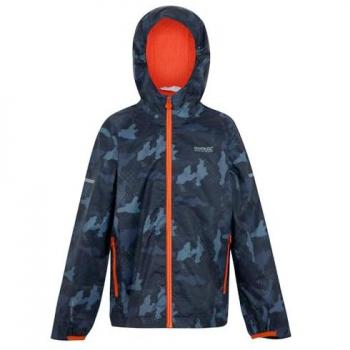 Regatta Kids Waterproof Printed Lever II Jacket Navy/Tangerine Tango, Size 3-4 Years