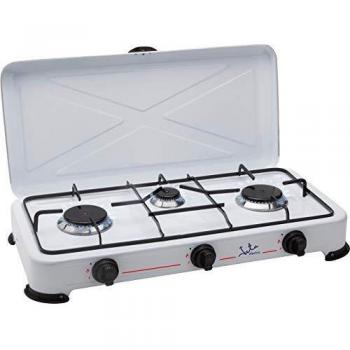 Jata CC706 Cocina de Gas para Camping con 3 Quemadores con Tapa y Parrilla Apta para Todo tTpo de Gas Licuado