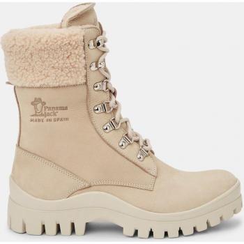 Botines de mujer Panama Jack Heid B2 en beige planos de piel nobuck Waterproof caña media con cuello acolchado con pelo