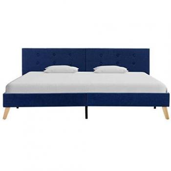 vidaXL Estructura Cama Tela Somier Mobiliario Decoración Hogar Casa Clásica Práctica Cómoda Moderna Robusta y Duradera Sin Colchón Azul 180x200cm