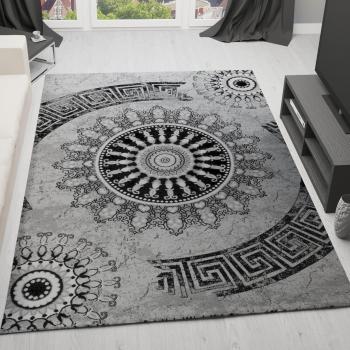 VIMODA tibet6447 - Alfombra clásica para salón, firmemente tejida, patrón de medallón, color gris y negro, Grau / schwarz, 120 x 170 cm