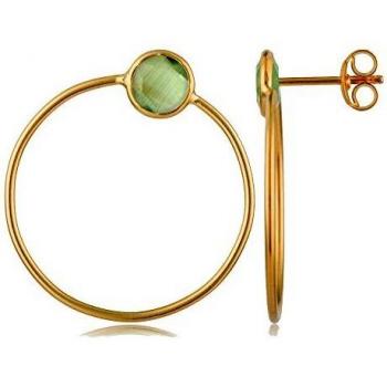 Córdoba Jewels |Pendientes en plata de ley 925 bañada en oro con piedra semipreciosa con diseño Circle Dolce Esmeralda Oro