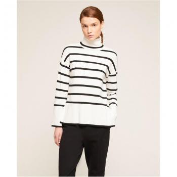 Jersey de mujer de cuello alto boxy de punto a rayas