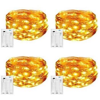 litogo Luces LED Pilas, Guirnalda Luces Pilas[4 PCS], 5m 50 LED Luces Decorativas Habitacion Luces de Cadena Micro con Pilas de Alambre de Cobre para Decoración Interior Bodas Fiesta de Navidad
