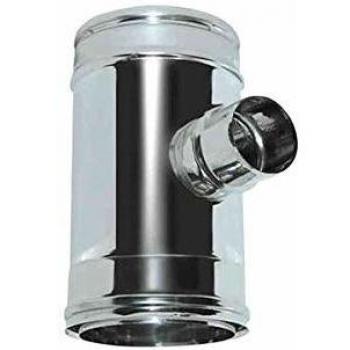 Canna Fumaria Doble Pared Aislada de Aire DN 080/100 con Raccordo T 90 Reducido 80 para Pared Individual - Tubo de Acero Inoxidable 316
