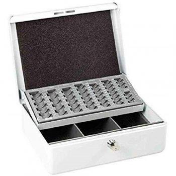 Esselte Caja de caudales con bandeja para monedas, 2 llaves, 25 x 30,5 cm, Metal, Blanco, 11637