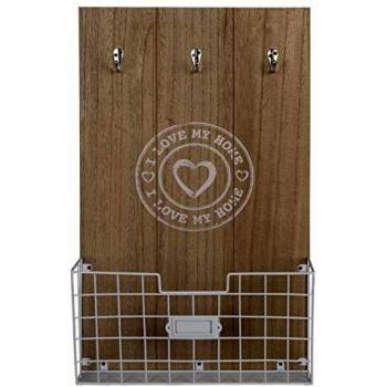 ootb Tablero de Madera, I Love my Home, con 3 Ganchos & Compartimento, Aprox. 30 x 50 cm