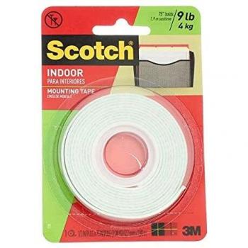 Scotch Indoor Mounting Tape, White, 0.5 in x 75 in