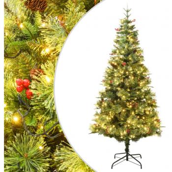 Árbol de Navidad con LED y piñas verde PVC y PE 225 cm