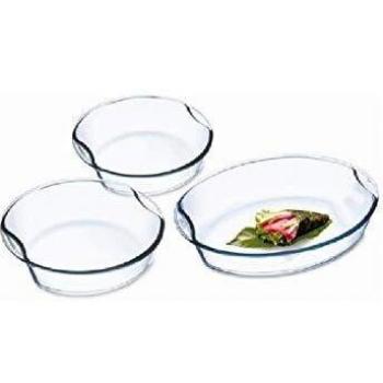 Simax 3 Piece Baking Set Juego de 3 fuentes, 2 redondas + 1 oval, Vidrio, Transparente