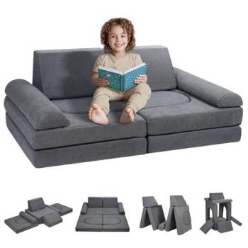 VEVOR Kids Modular Convertible Play Couch - Soft 25D High-Density Foam, Grey