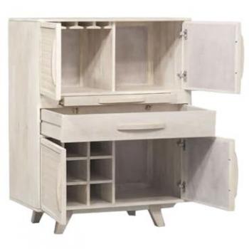 Mueble Auxiliar de Bar de Madera de Mango y Ratán Color Blanco Roto 85 x 40 x 123 cm MB-215073
