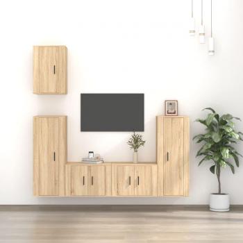 Set de muebles de TV 5 piezas madera contrachapada roble Sonoma Marrón