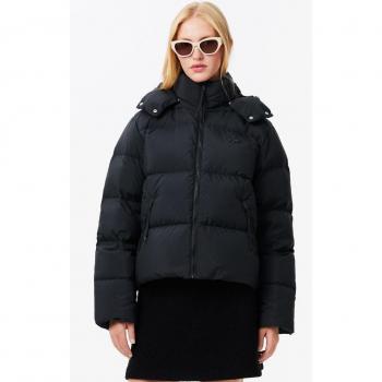 Chaqueta Plumífero Lacoste Sport Negra Pura para Mujer con Capucha y Cierre de Cremallera - Talla 44