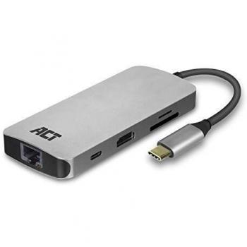 ACT Docking Station USB-C con HDMI 4K, 2x USB-A, Gigabit Ethernet, lector de tarjetas y USB-C con PD Pass-Through 60W