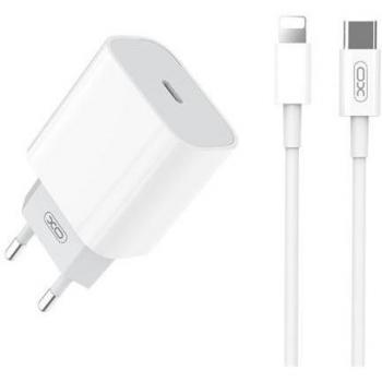 XO L77 Pack Cargador de Corriente 1x USB-C 20W Carga Rápida + Cable USB-C a Lightning 1m