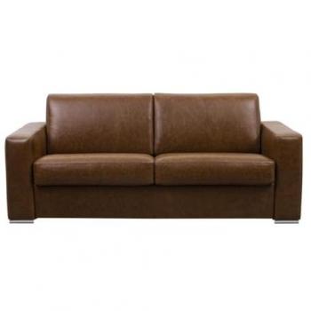 Sofá cama de 4 plazas con apertura rápida en piel de búfalo vintage color caramelo y colchón de 14 cm - DELECTEA II