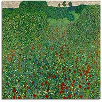 BGWC Pintor Gustav Klimt Poppy Field Poster Pintura decorativa lienzo para pared de sala de estar, dormitorio pintura 40 x 40 cm