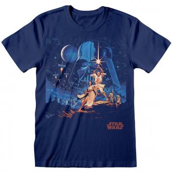 Camiseta Unisex de Manga Corta Star Wars Nueva Esperanza Póster Vintage Azul S - 100% Algodón