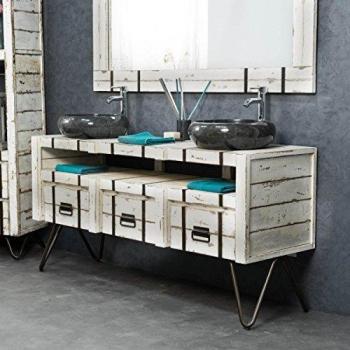 Mueble para lavabo doble Wanda Collection Loft mindi y metal 160 blanco