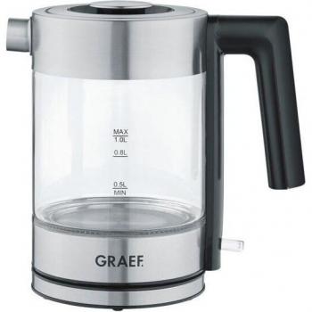 Hervidor de agua eléctrico Graef WK300, 1L, 2200W, vidrio y acero inoxidable, diseño moderno