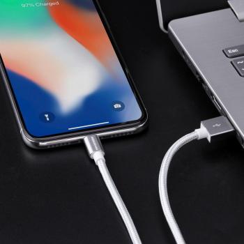 UNBREAKcable Cable Lightning [Apple MFi Certificado] - Cable Cargador iPhone Ultra Durable de Nylon para iPhone 11/11 Pro/ 11 Pro MAX/XS MAX/XR/X/ 8 Plus/iPad/iPod - 1M Gris Plateado