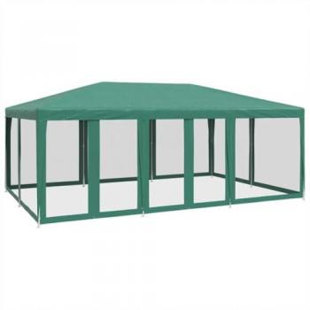 Carpa para fiestas con 10 paredes de malla HDPE verde 6x4 m