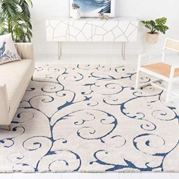 Safavieh Cream and Blue High-Low Floral Shag Area Rug 8' x 10' (245 x 305 cm)