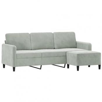 Sofá de 3 plazas con taburete de terciopelo gris claro 180 cm