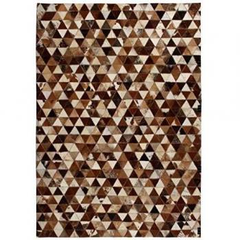 vidaXL Alfombra Retazos Cuero 80x150 cm Triangulos Marrón/Blanco Tapete Estera