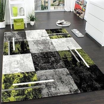 Alfombra Moderna De Diseño Perfilado - A Cuadros - Gris Negro Verde, Grösse:240x330 cm