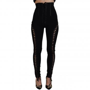 Dolce & Gabbana Black Viscose High Waist Cut Out Skinny Pants - IT36|XXS, Elegant Slim Skinny High-Waist Pants, Size: 3XS