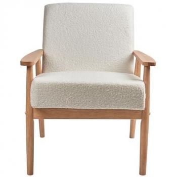 Sillón Retro de Salón Bouclé Estructura de Madera Clara Color Blanco Roto Esrum