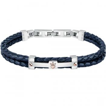 Maserati Men's Bracelet JM422AVE10 in Stainless Steel and Blue Leather