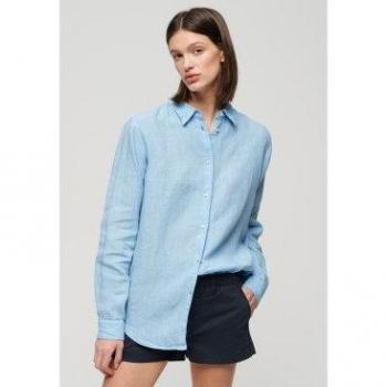 Superdry Women's Casual Long Sleeve Boyfriend Linen Shirt Seafoam Blue Size S