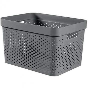 Caja Infinity 17L de Plástico Reciclado con Puntos - Gris Oscuro