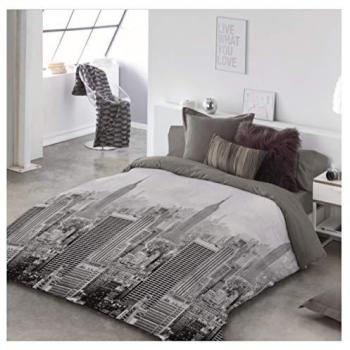 Funda Nórdica Reversible City Life II Gris 155x260 cm con Fundas de Almohada - Cama de 150/160 cm