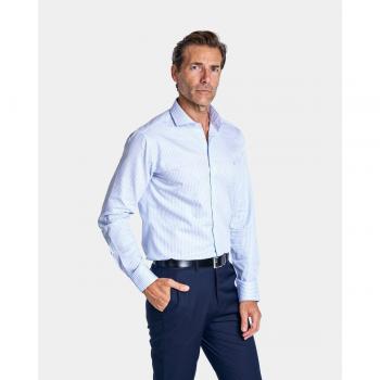 CAMISA DE HOMBRE SLIM CUELLO CUTAWAY ESTAMPADO RAYAS  COLECCION PLATINIUM AZUL