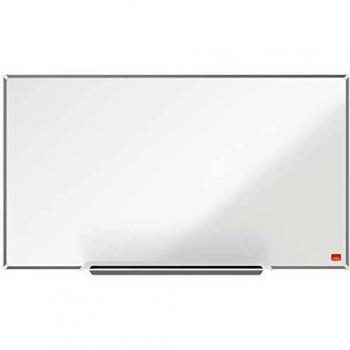 Nobo Pizarra Magnética de Acero Vitrificado y Formato Panorámico con Bandeja para Rotuladores, 710 x 400mm, Marco Fino, Sistema de Instalación InvisaMount, Impression Pro, Blanco, 1915248