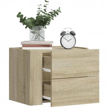 Mesita de noche de pared 45x30x35 cm en color Blanco, Negro y Roble Sonoma - ideal para habitación, salón o estudio, también como mesa auxiliar