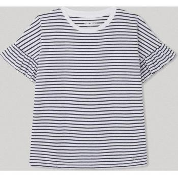 Camiseta Oneida Blue Pepe Jeans - Camiseta de niña con rayas y volantes en las mangas