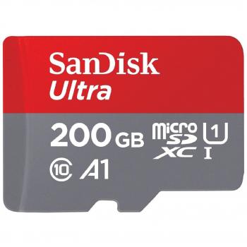 Tarjeta de Memoria MicroSDXC Ultra SanDisk con Adaptador SD, 200GB, Clase 10, UHS-I, Velocidad hasta 100MB/s