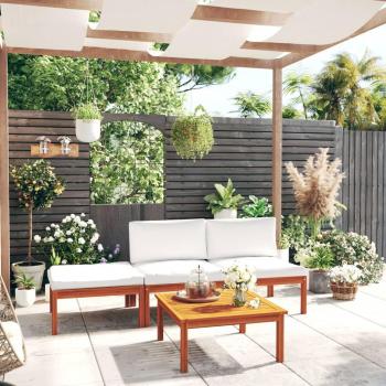 4-Piece Cream Cushioned Acacia Wood Garden Lounge Set